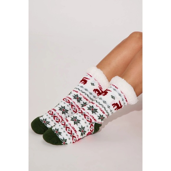 Gina Group LLC Jackets & Blazers - Happy Holidays Sherpa Lined Lounge Sock Women 9-11 Cozy Christmas Deer Snowflake